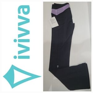 Ivivva Black Flared Leggings with Purple Waistband - Size 12